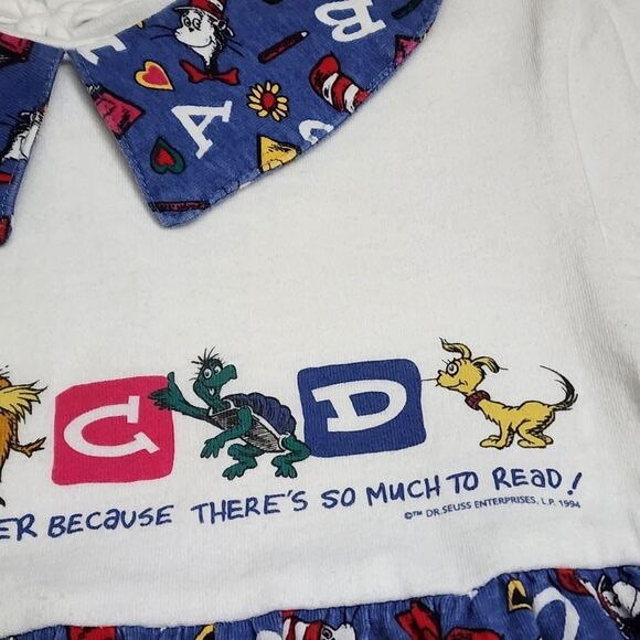Girls Dr. Seuss Cat in the Hat Vintage 1994 Alphabet ABC Collared Dress Size 6-7 - Picture 4 of 11